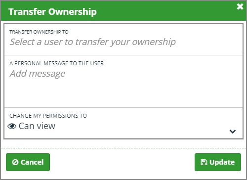 Transfer Ownership Popup Window