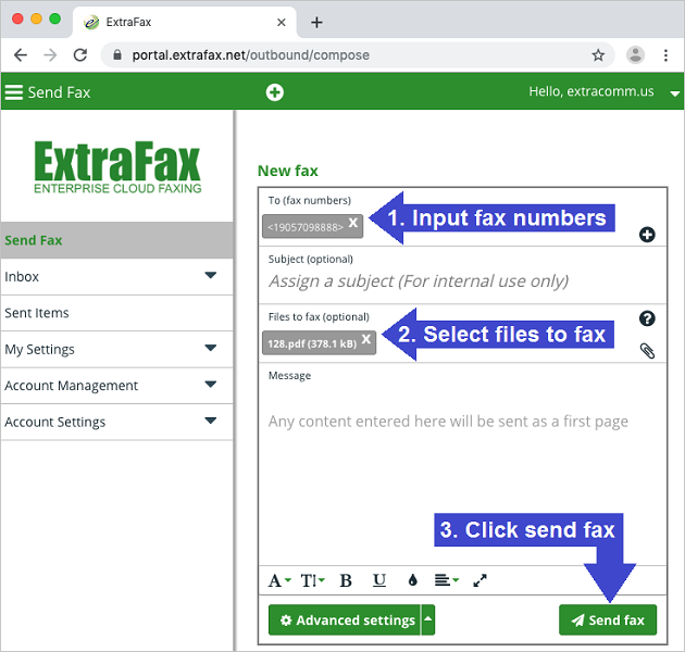 Invia fax dal browser web